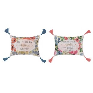 Transpac Fabric Flowers w/Tassels Pillow Set of 2 Spring Home Decorations - 1 of 1
