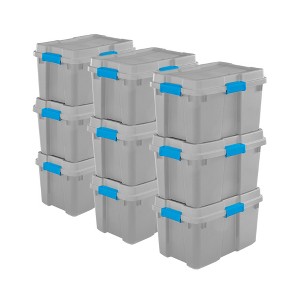 Sterilite 30 Gal Gasket Tote Heavy Duty Stackable Storage Bin with Lid, 9 Pack - 1 of 4