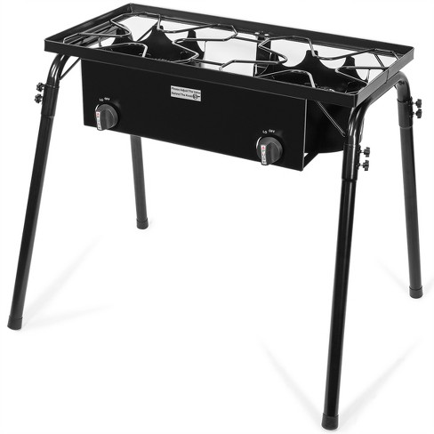 Barton 58,000 BTU Outdoor Gas Propane Double Burner Stove Cook Station Flat  Top Griddle & Deep Fryer BBQ Grill Camp Side Table 