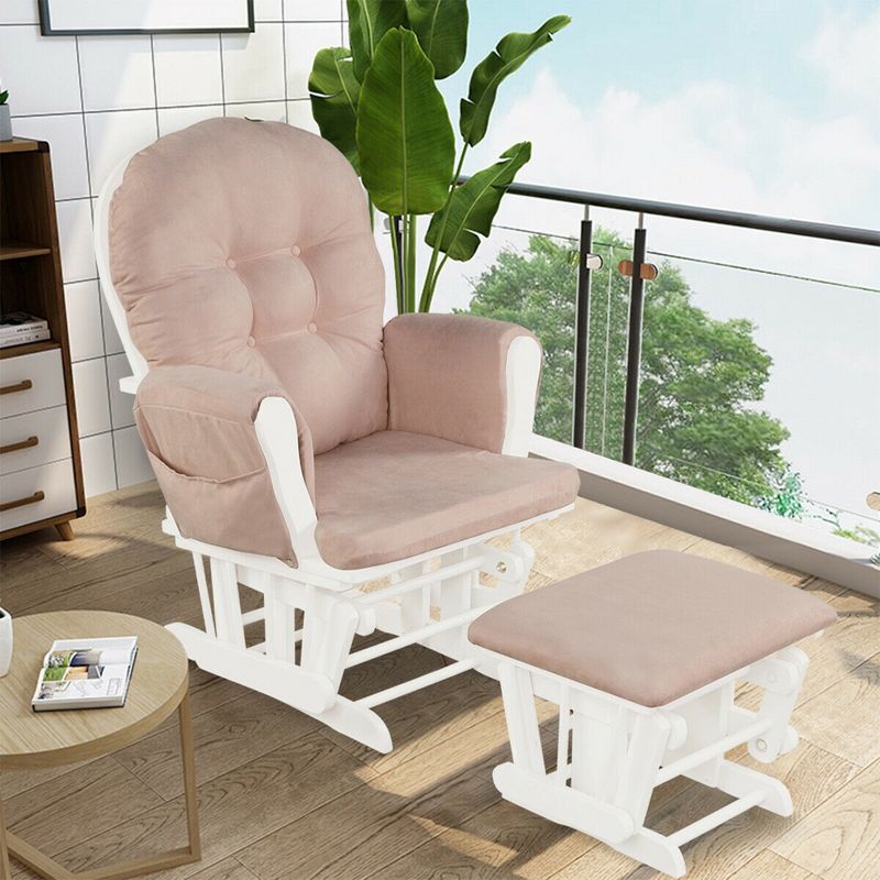 Costway Glider and Ottoman Cushion Set Wood Baby Nursery Rocking Chair, 2 of 11