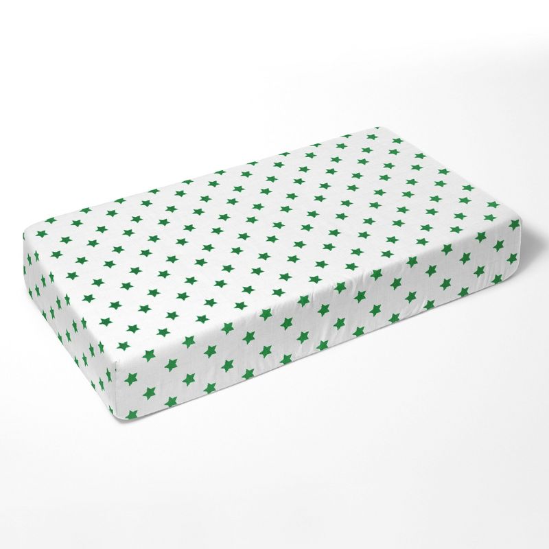 Bacati - Stars Green Muslin 3 pc Toddler Bed Sheet Set 100 percent cotton, 4 of 7