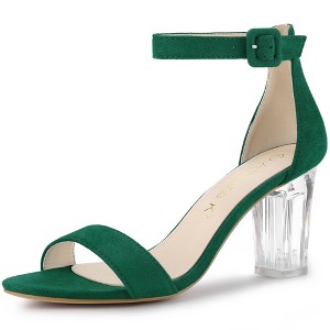 Allegra K Women's Ankle Strap Clear Heel Chunky Heels Sandals - 1 of 4