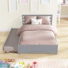 Full Size Platform Bed Frame, With Headboard, Pulling Out Twin Trundle, Space Saving Bed, Solid Wood Frame Mattress Foundation, Gray - 2 of 4