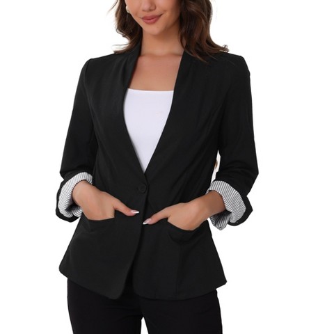 Женские пиджаки INSPIRE CHIC Women's V Neck Single Button Long Sleeve Back Slip Lightweight Work Business Blazers Black Medium