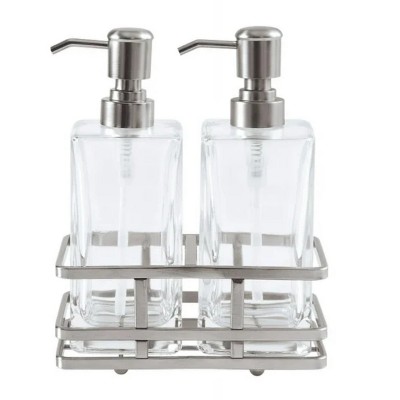 LunaLulinlk Clear Lotion Pump 2-Piece Set with Brushed Nickel Caddy