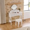 Elegant Makeup Vanity Desk with Stool, Reversible Mirror & 5 Drawers, White Vanity Table Set Dressing Table Space-Saving Beauty Station - ModernLuxe - 2 of 4