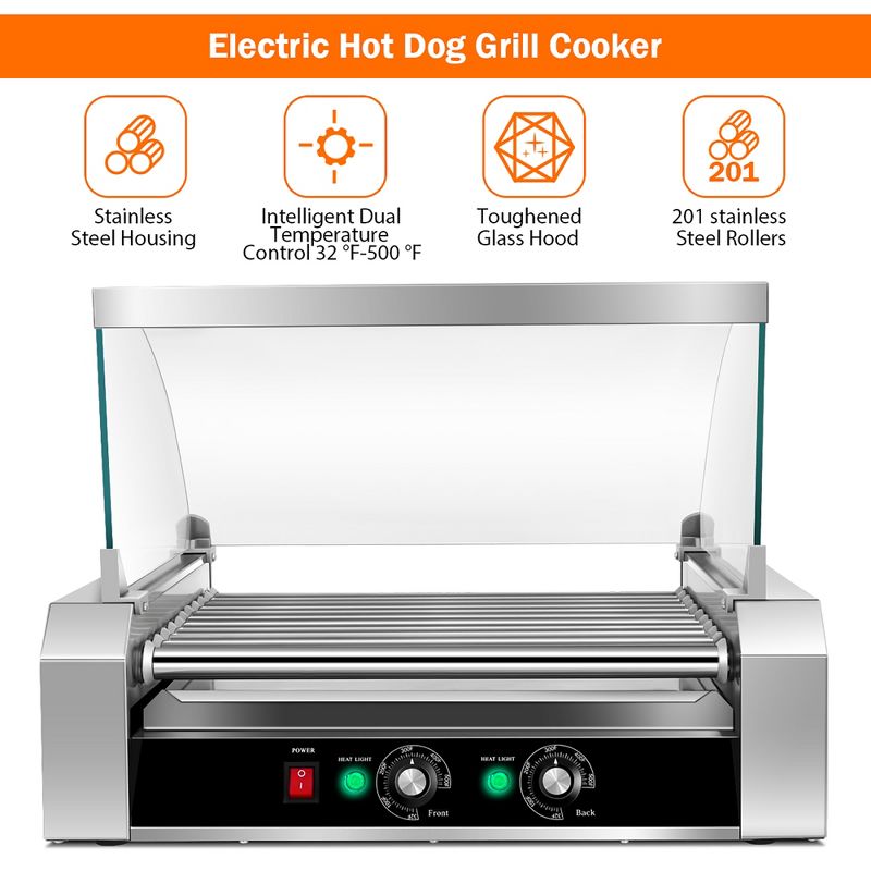 Costway Commercial 30 Hot Dog 11 Roller Grill Cooker Machine W/ cover CE, 4 of 10
