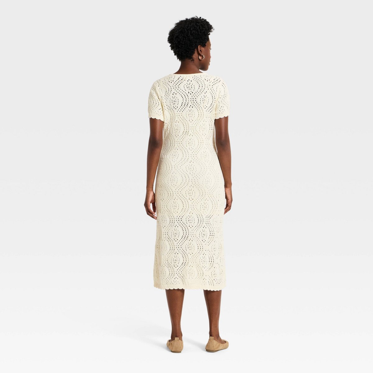 Женские платья Universal Thread Women's Western Short Sleeve Scalloped Crafted Midi A-Line Dress - Universal Thread™ Cream M — фото 2