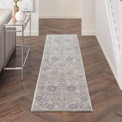 Ivory and Sand Synthetic Persian Runner Rug, 2'2" x 7'6"