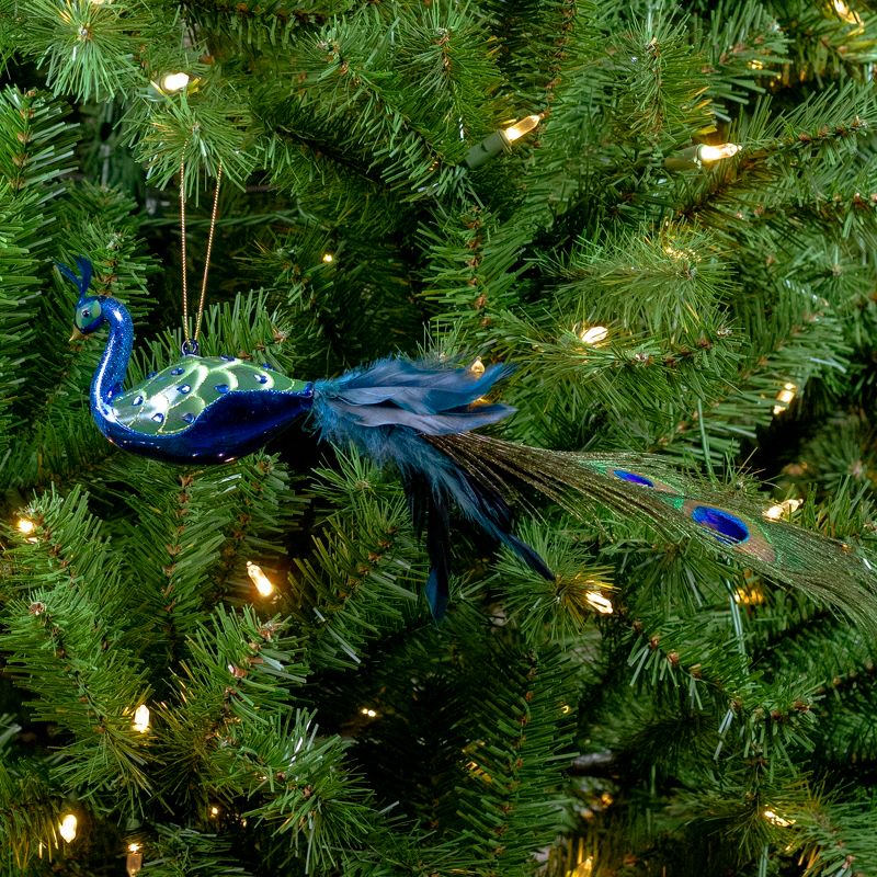 Northlight 14" Green and Blue Jeweled Peacock Christmas Ornament with Feather Tail, 2 of 5