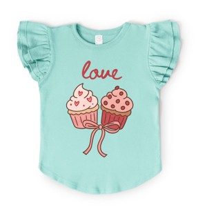 Love Cursive Cupcakes Coquette - Flutter Sleeve Graphic T-Shirt - 1 of 4