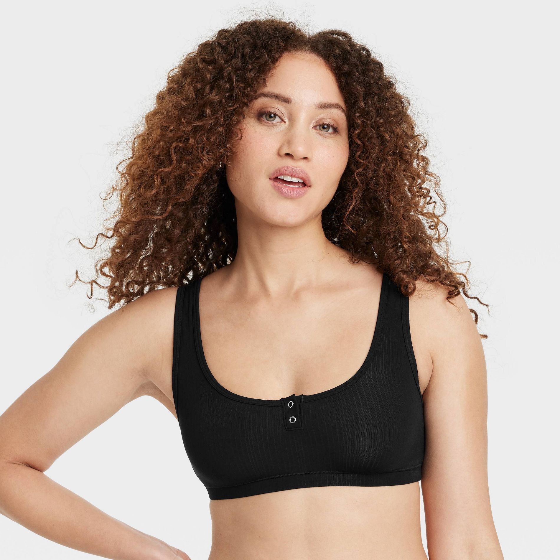 Women's Modal Blend Scoop Bralette - Auden™ Black L: Adjustable Strap, Double-Layered, Pullover, U Back