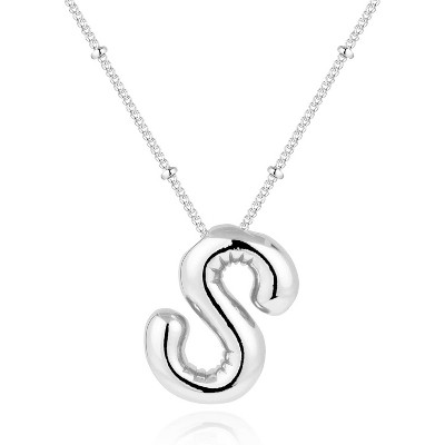 Chunky Balloon Initial Necklace 14K Gold Plated Non Tarnish Mom Gift Silver-S
