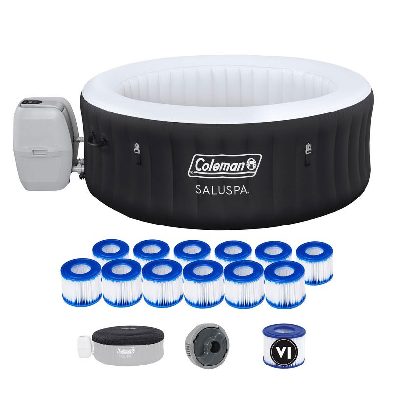 Coleman SaluSpa AirJet 4 Person Round Inflatable Hot Tub Outdoor Spa with 120 Soothing AirJets, Cover, and Type VI Filter Cartridge (12 Pack), Black, 1 of 7
