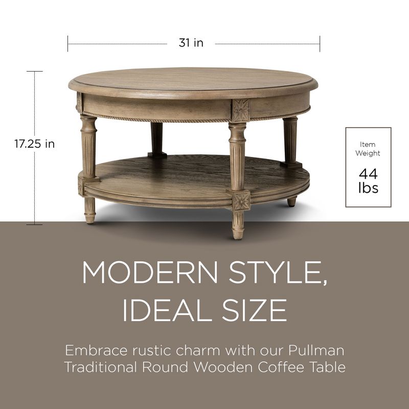 Maven Lane Pullman Traditional Round Wooden Coffee Table, 6 of 8