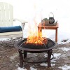 Sunnydaze Outdoor Portable Camping or Backyard Elevated Round Fire Pit Bowl with Stand, Spark Screen, Wood Grate, and Log Poker - 29" - Bronze - 3 of 4