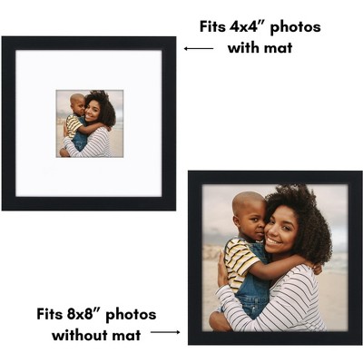 8x8 Black Gallery-Style Square Picture Frame with Mat