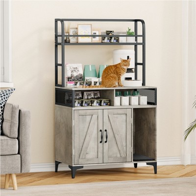 Cat Litter Box Enclosure with Shelves & Doors – Large Hidden Cat Furniture with Storage & Scratch Board