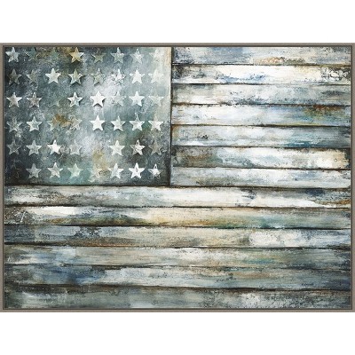 Weathered American Flag Canvas Print in Rustic Frame, 42 x 32