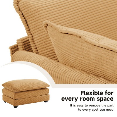 Yellow Corduroy Upholstered Armchair with Ottoman