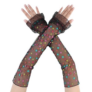 INSPIRE CHIC Women's Long Polka Point Bowknot Lace Pleated Fingerness Arm Sleeves Gloves 1 Pair - 1 of 4