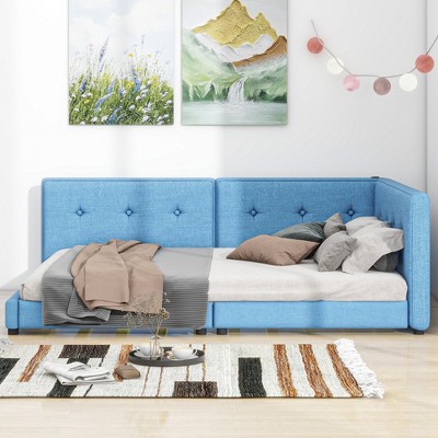 VYNXARIA Upholstered Queen Size Platform Bed with USB Ports ¨C Blue