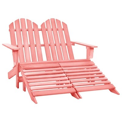 vidaXL 2-Seater Patio Adirondack Chair and Ottoman Set in Solid Fir Wood, Pink, Weather-Resistant, Detachable Ottomans, Ideal for Garden
