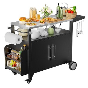 LOVMOR Outdoor Grill Cart with Storage,Patio Kitchen Island with WheelsHooks and Spice Rack,Waterproof Outdoor Grill Table,Movable BBQ Serving Cart - 1 of 4