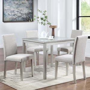 MAYEERTY 5-pc Wooden Dining Set - Square Table, 4 Upholstered Chairs & Crystal Deco, Silver Grey - Modern Home - 1 of 4