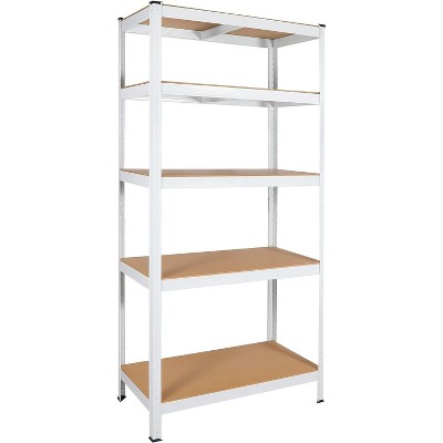 DOMETOUR Heavy Duty 5 Tier Metal Storage Shelves for Garage Basement Pantry Kitchen or Warehouse, White Rack Shelf Organizer Shelving Unit