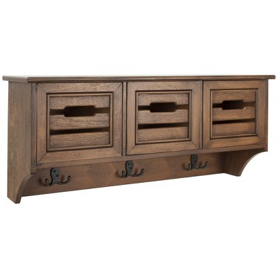 Honey Brown Transitional 3-Drawer Wood Wall Rack