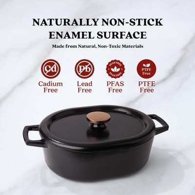Alva Nori Black Enameled Cast Iron Oval Dutch Oven with Bronze Knob