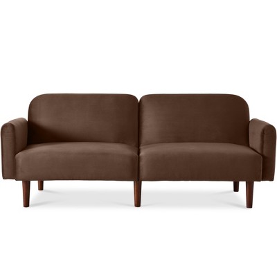 Best Choice Products Curved Convertible Futon, Velvet Fabric Split-Back Sleeper Bed