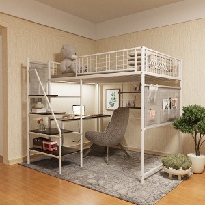 PAGED Full Size Metal Loft and Bunk Bed with Black for Bedroom and Dormitory, with Built-In Charging Station and LED Lighting, Black - 1 of 4