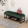52"Entryway Bench With Shoe Rack,Shoe Storage Bench,Small Entryway Bench With Storage,Storage Bench Upholstered With Metal Shelf-Cuddlewood - 2 of 4