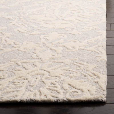 Light Grey and Ivory 8' x 10' Floral Wool Area Rug