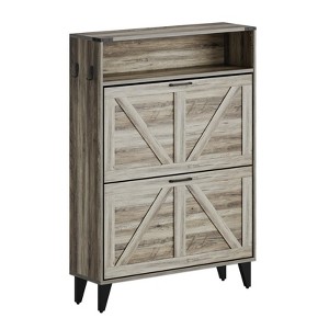 Freestanding Shoe Cabinet 2 Flip Drawers Front Door Shoe Rack with Adjustable Shelf Metal Legs for Entryway 31.5 D x 9.45 W x 44.49 H - 1 of 4