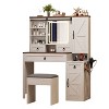 ORRD White Farmhouse Vanity Desk with Sliding LED Mirror & Charging Station, Makeup Dressing Table Set with Stool, 4 Drawers & Glass Top - 4 of 4
