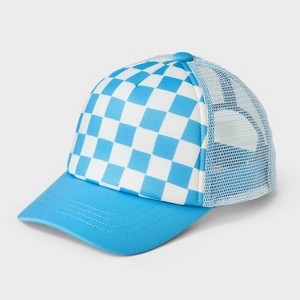Boys' Checkered Baseball Hat - Cat & Jack™️Blue/White: Lightweight, Adjustable, Partial Lining, Hand Wash, Kids One Size - 1 of 3