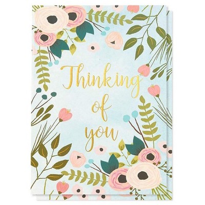 Best Paper Greetings 48-Pack Floral Gold Foil Thinking of You Greeting Cards with Kraft Envelopes (4 x 6 In)