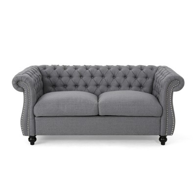 VYNXARIA Chesterfield Style LOVESEAT SOFA - 61.75" W, Deep Button Tufted Diamond Stitch, Nailhead Accents, Rolled Arms, Elegant Gray Upholstery