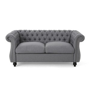 VYNXARIA Chesterfield Style LOVESEAT SOFA - 61.75" W, Deep Button Tufted Diamond Stitch, Nailhead Accents, Rolled Arms, Elegant Gray Upholstery - 1 of 4