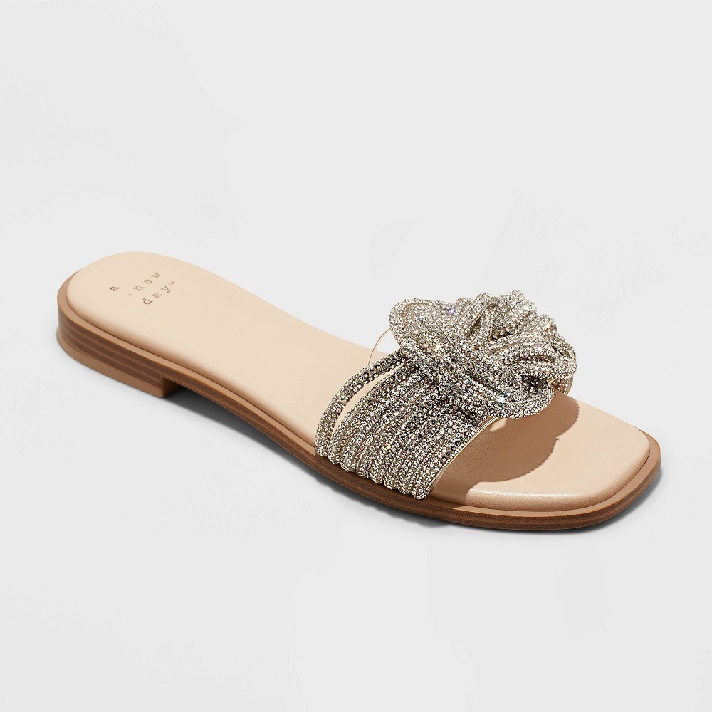 Women's Iliana Slide Sandals - A New Day™ Silver 6.5