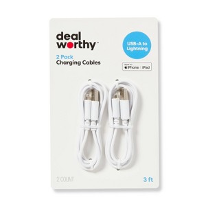 3' Lightning to USB-A 2pk Charging Cable - dealworthy™ White - 1 of 3