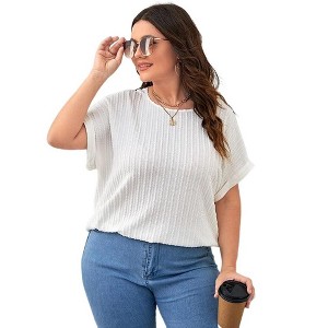 Women's Plus Size T Shirts Oversized Tees Summer Short Sleeve Crew Neck Tunic Tops - 1 of 4