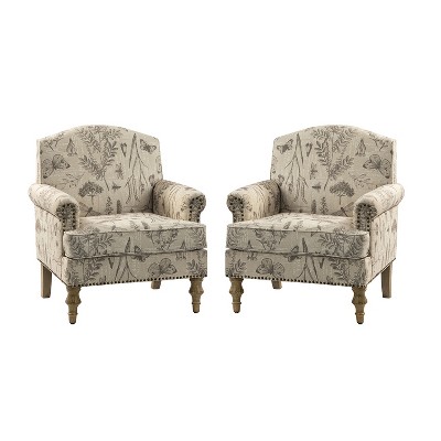 Set of 2 Yahweh Wooden Upholstered Armchair with Panel Arms and Camelback for Bedroom  | ARTFUL LIVING DESIGN