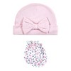 Hudson Baby Infant Girl Cotton Cap and Scratch Mitten Set, Blue Pink Floral, 0-6 Months - 3 of 4