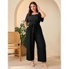 Women's Plus Size Wide Leg Floral Jumpsuits Casual Summer Outfits with Belt Bell Sleeve Smocked Black 4XL - 4 of 4