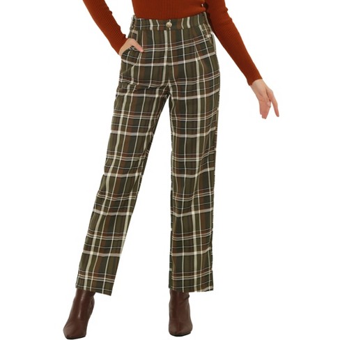 Allegra K Women's Plaid Tartan High Waisted Button Casual Pants Brown Small  : Target