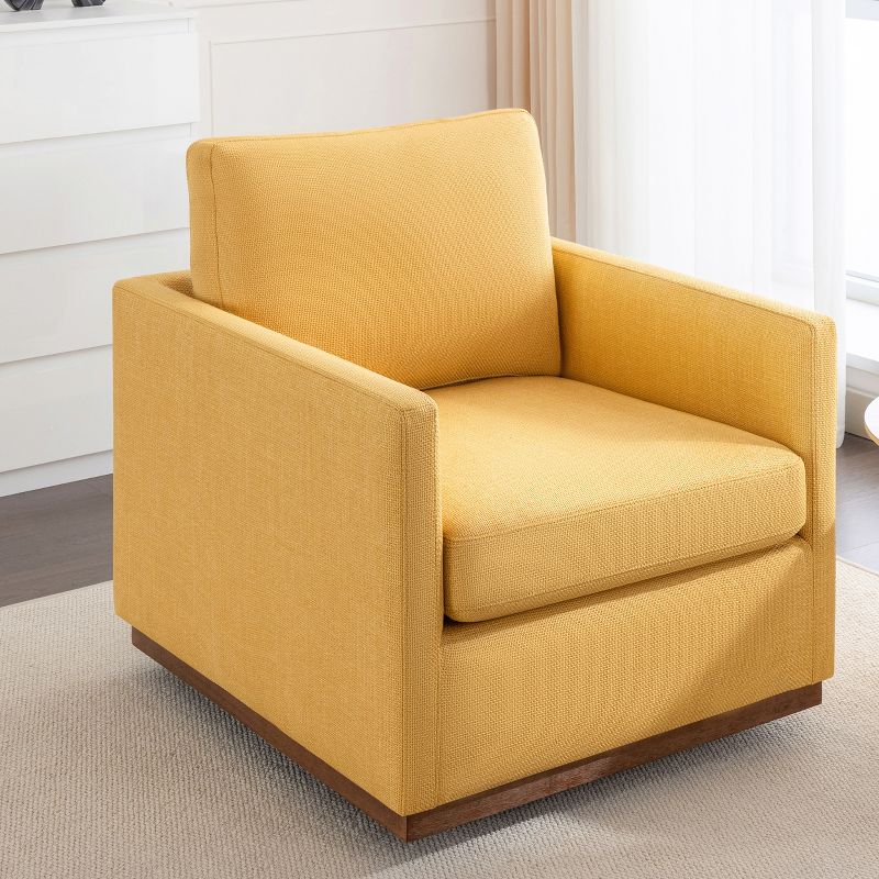 Mid-Century Style Linen Upholstered Swivel Chair, Armchair for Living Room, Bedroom, Office - ModernLuxe, 5 of 11